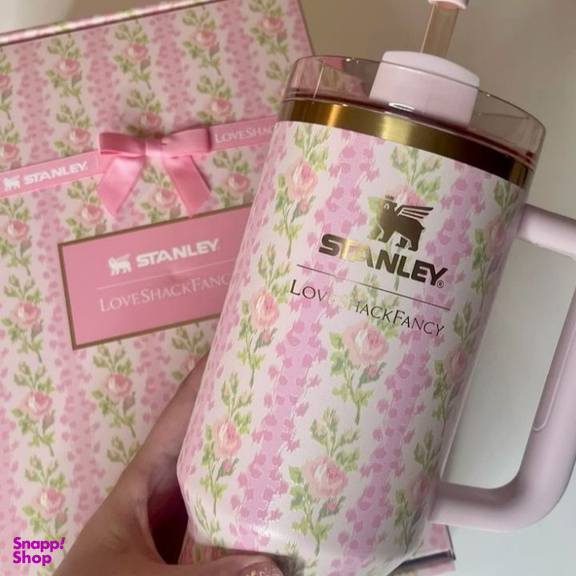 تراول ماگ استنلی مدل tumbler طرح گل جعبه کادویی ظرفیت 1180 میلی لیتر
