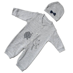 ست سرهمی و کلاه نوزادی مدل فیل و ستاره رنگ طوسی