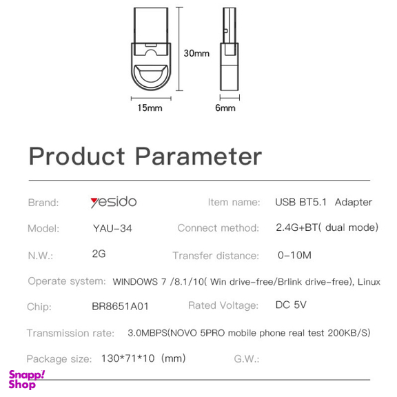دانگل بلوتوث USB یسیدو مدل YAU34