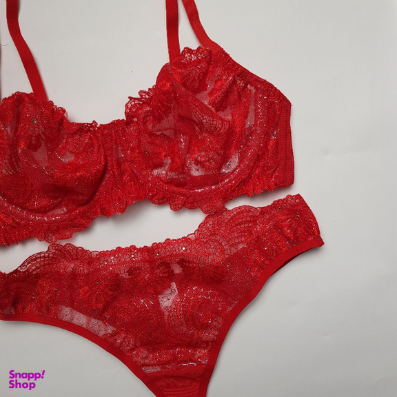 ست شورت و سوتین زنانه برتا مدل توری کد 2420ZR رنگ قرمز