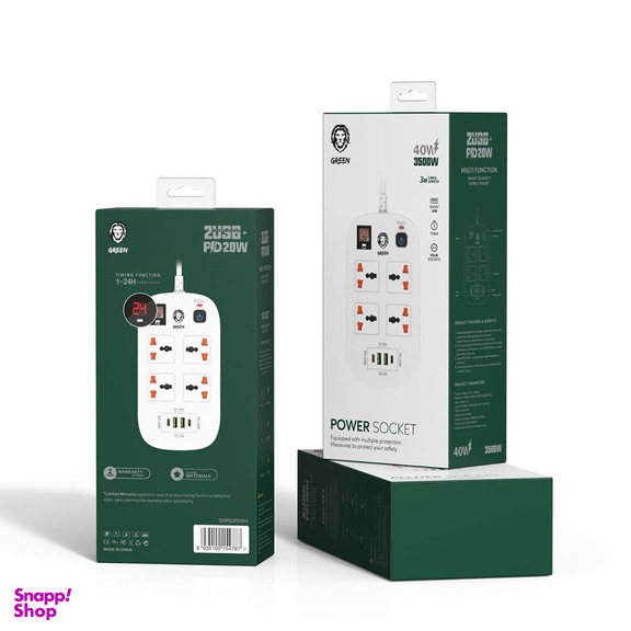 چند راهی برق 40 وات گرین لاین مدل Smart IQ Safety