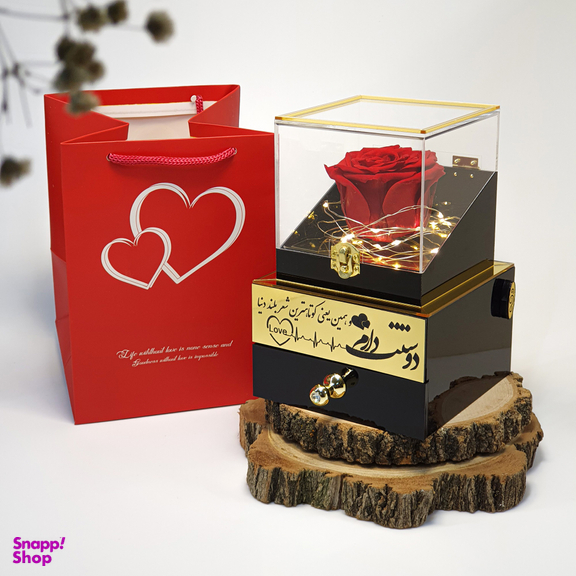 باکس گل رز جاودان موزیکال مدل دوستت دارم