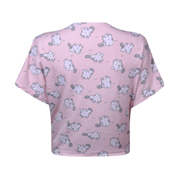 ست کراپ تی شرت آستین کوتاه و شلوارک راحتی زنانه افراتین مدل گربه متعجب کد 6584