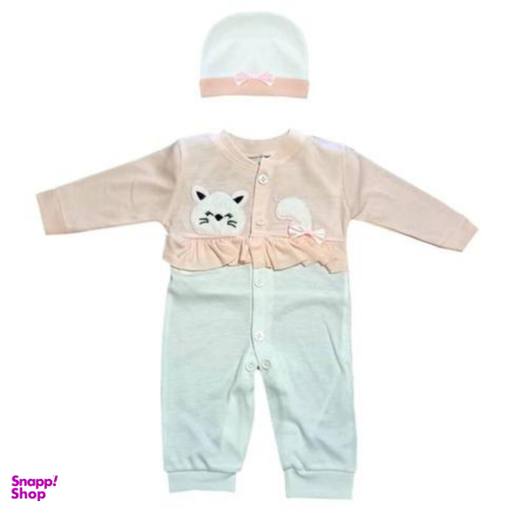 ست سرهمی و کلاه نوزادی مدل گربه خندون کد 3573