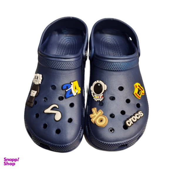 دمپایی مدل کراکس طرح استیکر رنگ سرمه ای