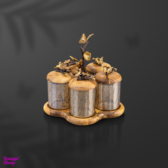 ست جا ادویه 5 پارچه گلدکیش طرح باترفلای مدل GK829823 به همراه استند