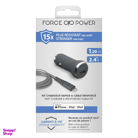 شارژر فندکی فورس مدل FPCACMFIN1.2MG به همراه کابل لایتنینگ