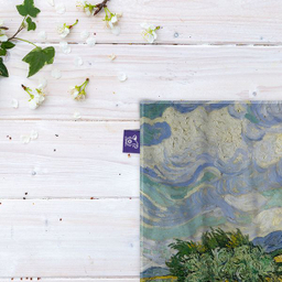 کاغذ کادو ترمه طراحان ایده مدل مزرعه گندم و درختان سرو از ونگوگ کد art0007