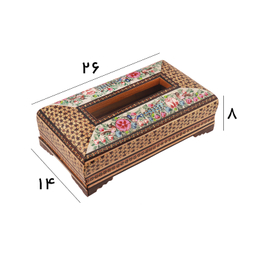 جعبه دستمال کاغذی خاتم کاری مدل چوبی نقاشی گل و مرغ کد 20