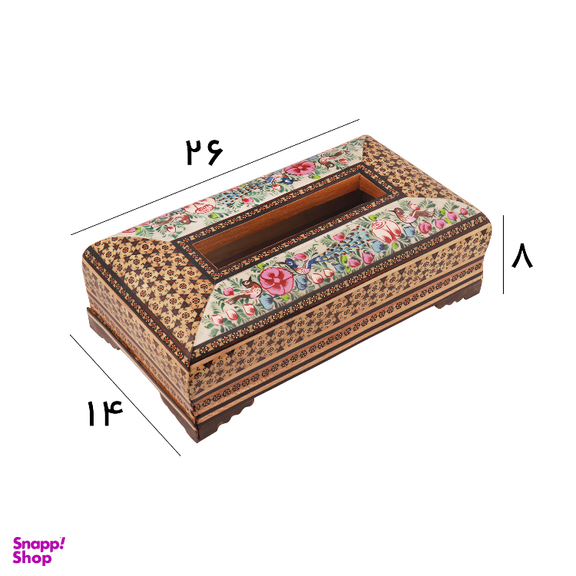 جعبه دستمال کاغذی خاتم کاری مدل چوبی نقاشی گل و مرغ کد 20