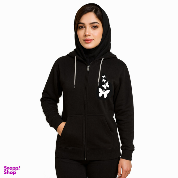 سویشرت زنانه طرح پروانه کد F32 رنگ مشکی