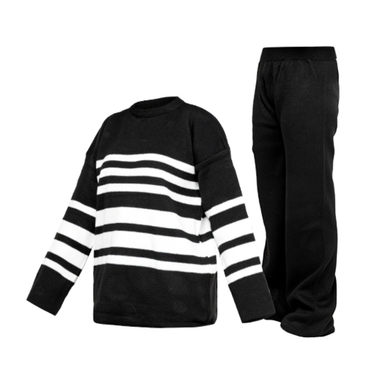 ست پلیور و شلوار زنانه مدل راه راه کد F332 رنگ مشکی