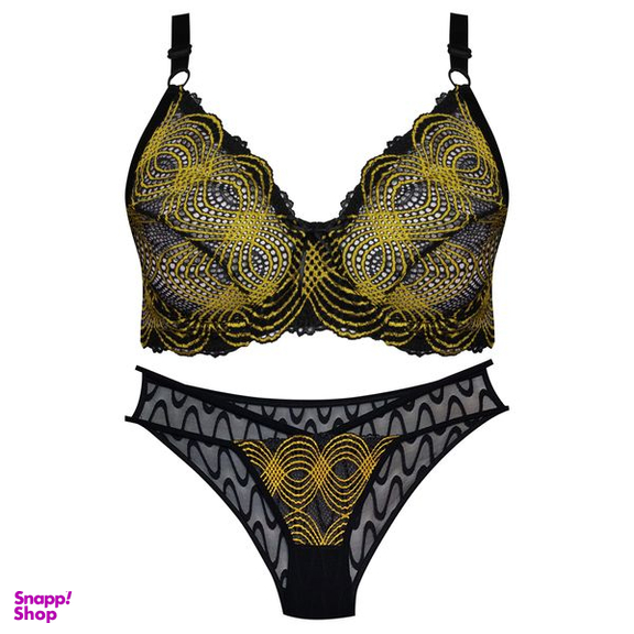 ست شورت و سوتین زنانه کارنا رز مدل فنردار گیپور هندسی کد 4874-2038-2 رنگ زرد