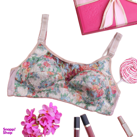 سوتین دانتل زیر کتی آبرنگی طرح گل باراد کد 8956