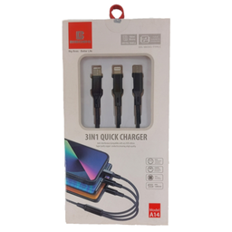 کابل فست شارژ 3in1 بیبوشی مدل A14 طول 120 سانتی‌ متر