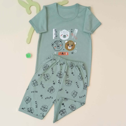 ست تیشرت و شلوارک نوزادی مدل خرس کد 3941 رنگ سبز
