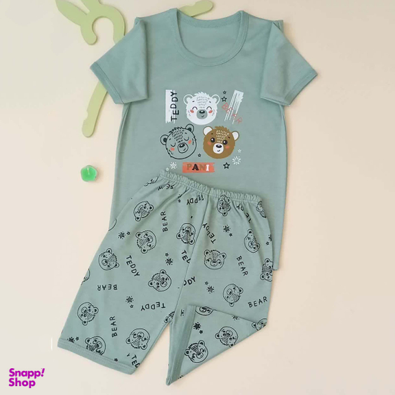 ست تیشرت و شلوارک نوزادی مدل خرس کد 3941 رنگ سبز