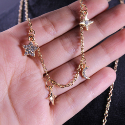 گردنبند زنانه طرح ماه و ستاره و الماس مدل آریا چند رج کد 08