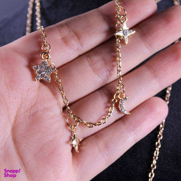 گردنبند زنانه طرح ماه و ستاره و الماس مدل آریا چند رج کد 08