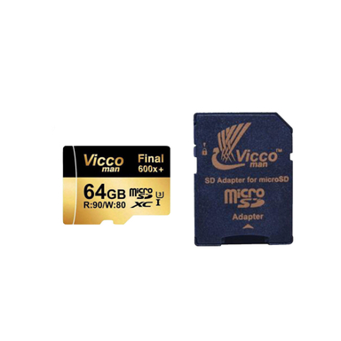 کارت حافظه microSDXC ویکومن مدل 600x plus کلاس 10 استاندارد UHS-I U3 سرعت 90MBs ظرفیت 64 گیگابایت + آداپتور SD