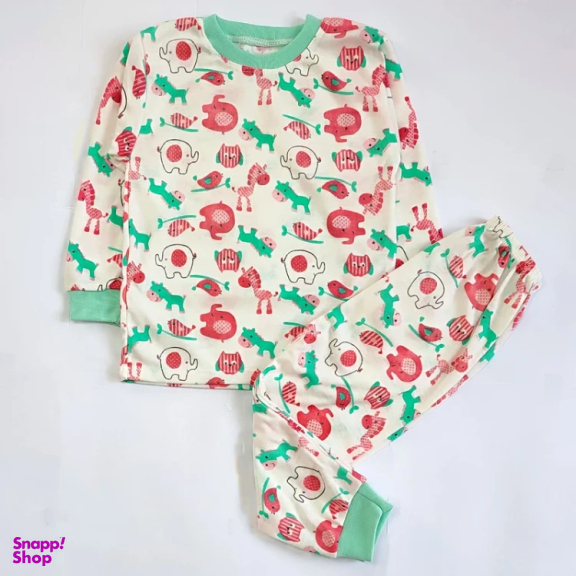 ست تیشرت آستین بلند و شلوار نوزادی مدل حیوانات کد 4145 رنگ سفید