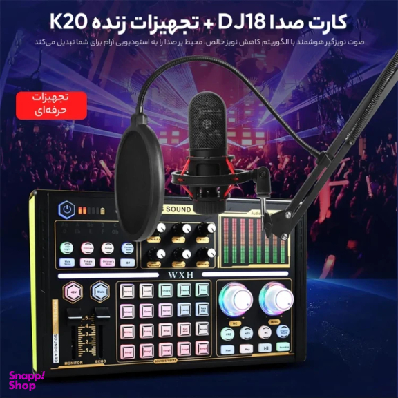 میکروفون کاندنسر مدل WH1000 به همراه کارت صدا اکسترنال مدل DJ18 مجموعه 12 عددی