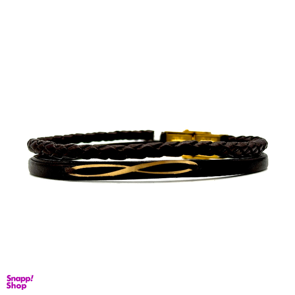 دستبند چرم و پلاک طلا 18 عیار مردانه کد ch74