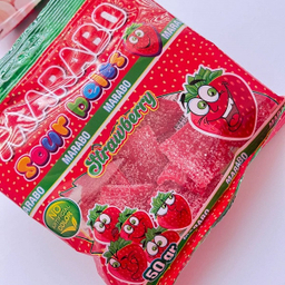 پاستیل لقمه ای نواری با طعم توت فرنگی مارابو وزن 50 گرم بسته 24 عددی