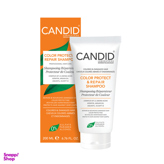شامپو کاندید مدل تثبیت رنگ و ترمیم کننده مو حجم 200 میلی لیتر
