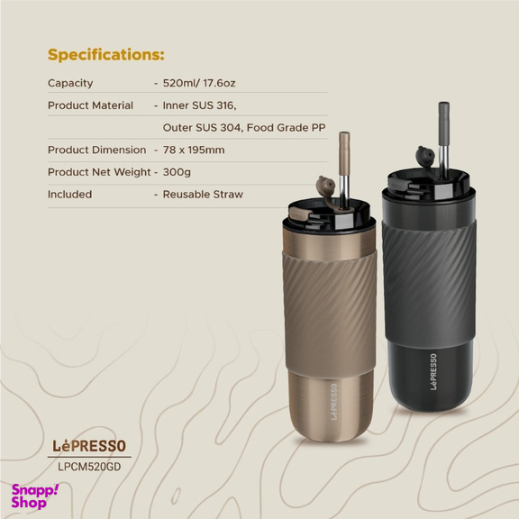 ماگ و فلاسک حرارتی با فیلتر دمنوش لپرسو مدل LPCM520GD گنجایش ۵۲۰ میلی لیتر