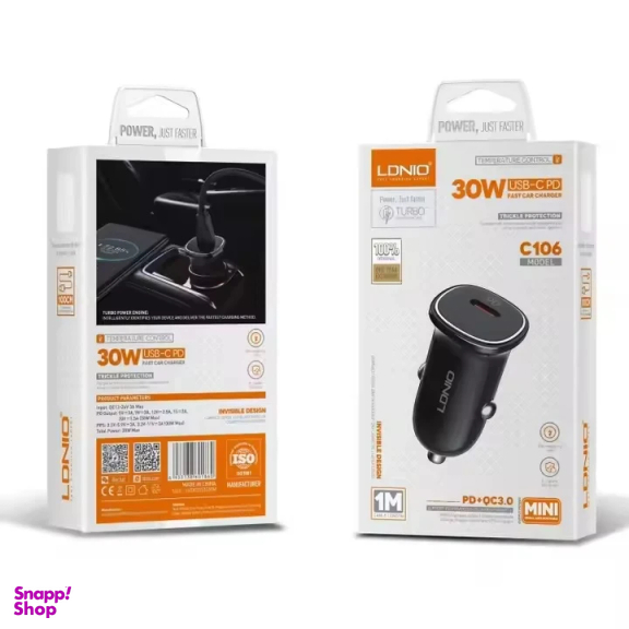 شارژر فندکی 30 وات الدینیو مدل LD-C106