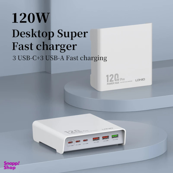 شارژر رومیزی 120 وات الدینیو مدل HUB CHARGER Q605