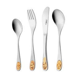 سرویس قاشق و چنگال 4 پارچه ناب استیل مدل کودک طلایی