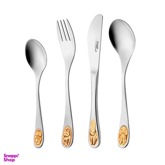 سرویس قاشق و چنگال 4 پارچه ناب استیل مدل کودک طلایی