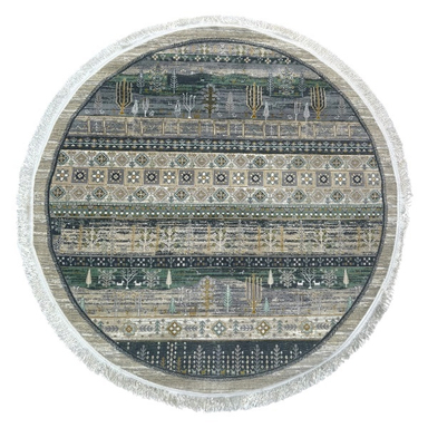 فرش ماشینی مدل بلوچ رنگ سبز طوسی