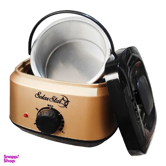 پک دستگاه موم گرم کن و ذوب وکس سولار استار مدل 601 به همراه وکس ژله ای مدل طلا وزن 1000 گرم و چوبک مدل 010 بسته 30 عددی