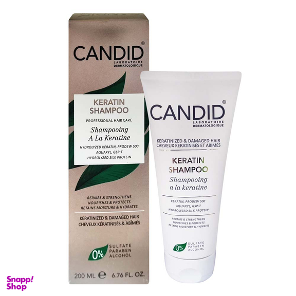 شامپو کراتینه کاندید مدل Keratin مناسب موهای کراتینه و آسیب دیده حجم 200 میلی‌ لیتر