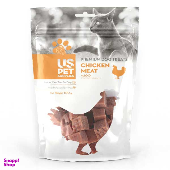 تشویقی گربه یو اس پت مدل مکعبی طعم مرغ و جگر وزن 100 گرم