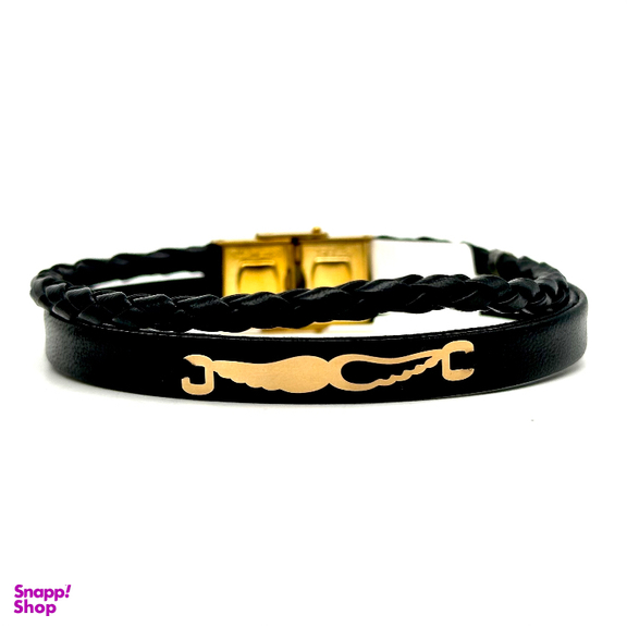 دستبند چرم و پلاک طلا 18 عیار مردانه کد ch60