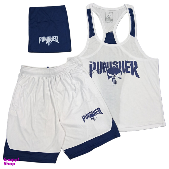 ست تاپ و شلوارک و اسکارف ورزشی مردانه کد 1604 رنگ سفید