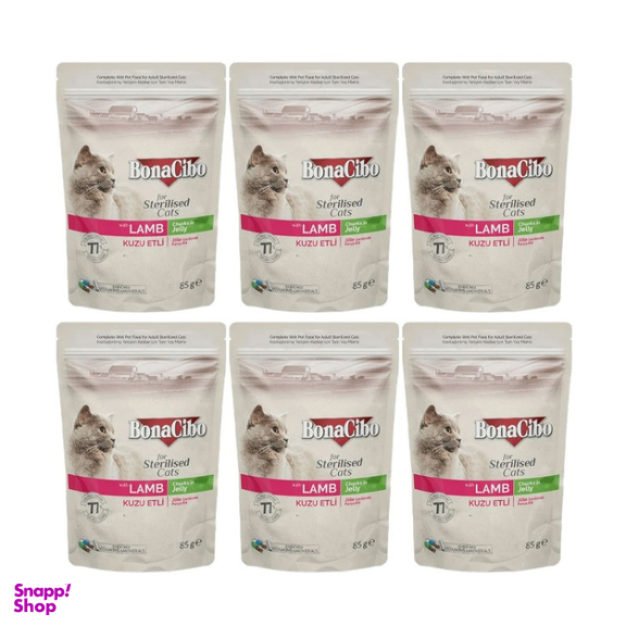 پوچ گربه بوناسیبو مدل Sterilised Lamb وزن 85 گرم بسته 6 عددی