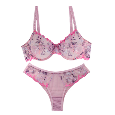 ست شورت و سوتین زنانه نوشه پوش مدل فنردار توری کد 88827 رنگ یاسی