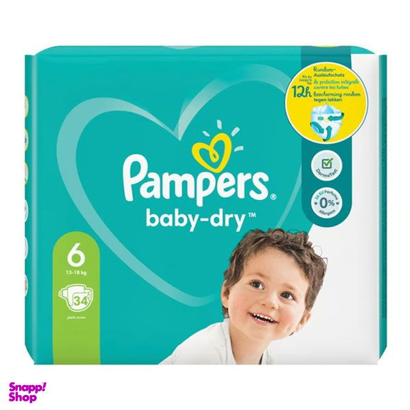پوشک پمپرز مدل Baby Dry سایز 6 بسته 34 عددی