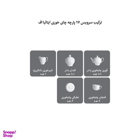 سرویس چای خوری 17 پارچه چینی زرین ایران مدل ایتالیا اف گلستان درجه عالی