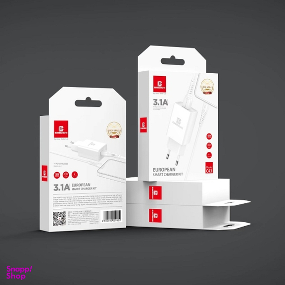 شارژر دیواری بیبوشی مدل C43 همراه با کابل لایتنینگ