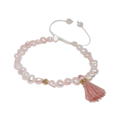 دستبند طلا 18 عیار زنانه والنزا طرح مروارید صورتی کد 716374