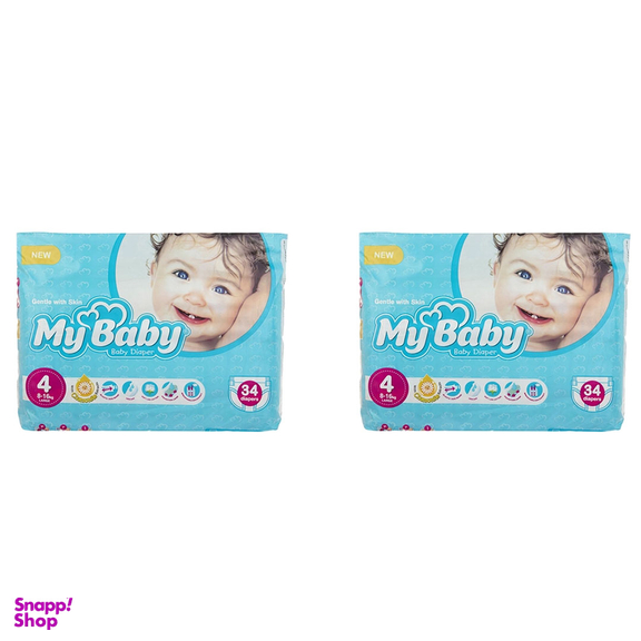 پوشک مای بیبی مدل آبی سایز 4 بسته 34 عددی مجموعه 2 عددی