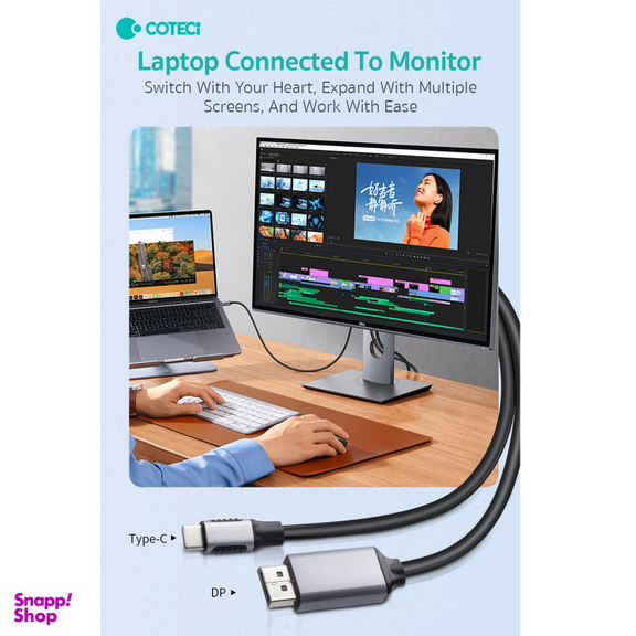 کابل تبدیل Type-C به DisplayPort کوتتسی مدل OF-014 طول 1.8 متر