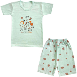 ست تیشرت و شلوارک نوزادی مدل زرافه کد 3942 رنگ سبز