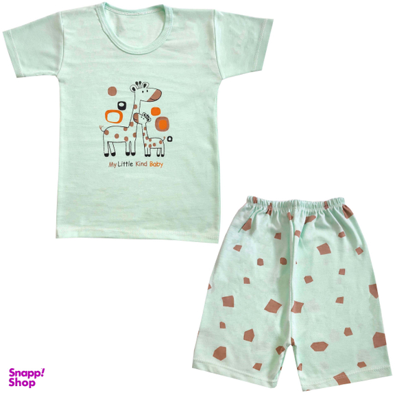 ست تیشرت و شلوارک نوزادی مدل زرافه کد 3942 رنگ سبز
